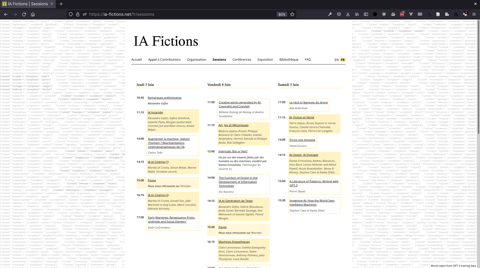 IA Fictions schedule page
